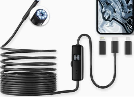 10m endoskopisk inspeksjonskamera – 8.0mm sonde – 6 LED-er – IP67 vanntett – 360° rotasjon – Android- og Windows-kompatibel
