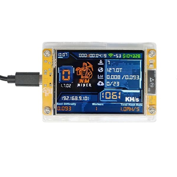 1060KH/S NMMiner NerdMiner Opgraderet Hashrate 2.8 Tommer Smart Display Bitcoin Crypto Solo Lotteri Mi