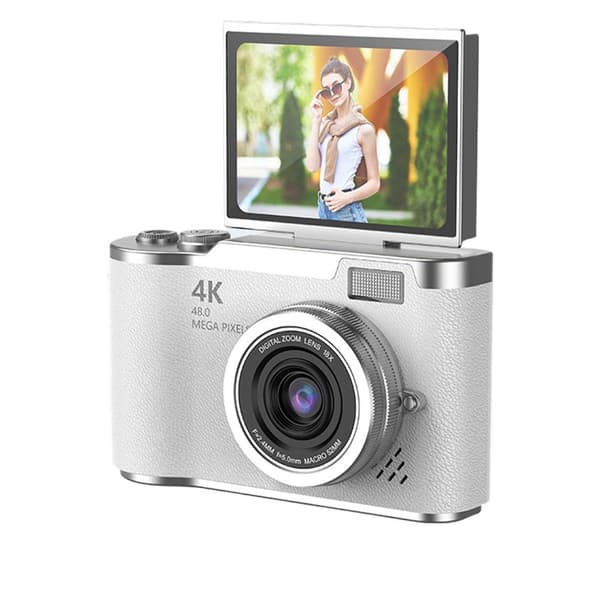 4K Digitalkamera for Foto, Bærbart Retrokamera med Roterbar Skjerm, Kompakt Retrokamera for Utendørsbruk_Spesielle Gaver Hvit 1 sett