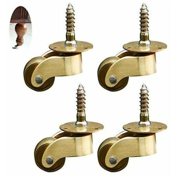 hjul 4X drejelige hjul, Messing Møbelhjul, Transporthjul, drejelige hjul, Lydløs rullende, til Møbler, ap