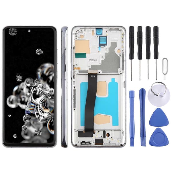 Til Samsung Galaxy S20 Ultra SM-G988B 6,78 tommer TFT LCD-skærm Digitizer Komplet Samling med Ramme, Understøtter Ikke Fingeraftryksidentifikation