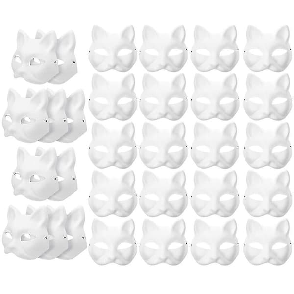 30 stk Maskerade Blank Mask Kattemasker Kostyme Cosplay Maske Lag din egen umalte kattemaske - Perfekt