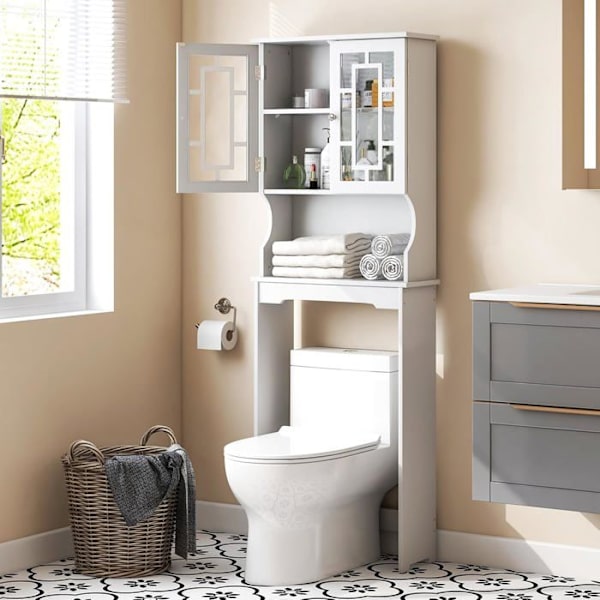 COSTWAY Vaskeskab Toilet Toilet Badeværelsessøjle med 2 døre Badeværelseshylde Hvid Toilet Toiletskab