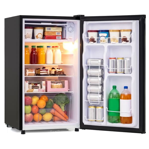 Mini Jääkaappi 80L COSTWAY - Irrotettavat Hyllyt - Käännettävä Yksinkertainen Ovi - LED-Valaistus - 5 Lämpötilaa - Hiljainen - Luokka E - Musta