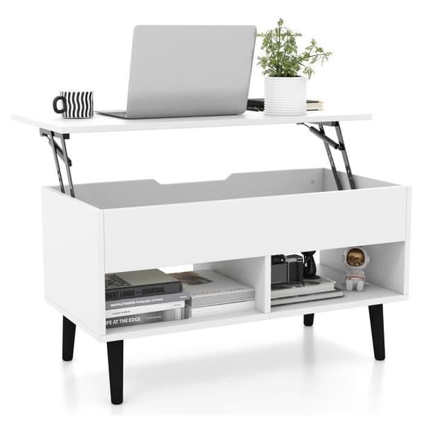COSTWAY Sofabord med Lift Top Moderne stuebord med skjult opbevaring 2 åbne rum 80x40x44,5-58CM Hvid