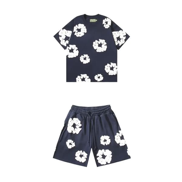 Denim Tears Sommer Herreshortssett, Hip Hop, Bomull, Uformell, Trening, Reise, 2-delt TZ01 Marineblå-FX-