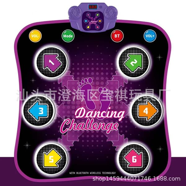 Dansematte for barn 3-10 år med Bluetooth, Musikalsk dansematte med 6 opplyste piler, Elektronisk dansematte-FX-