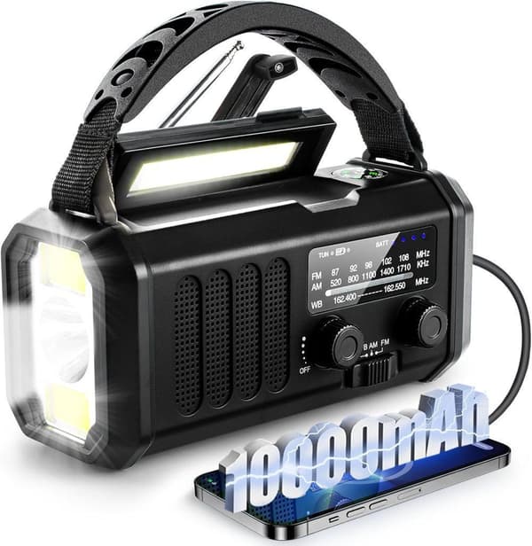 Solar- og håndsving-nødradio med 10000mAh powerbank og lommelygte[GPA]