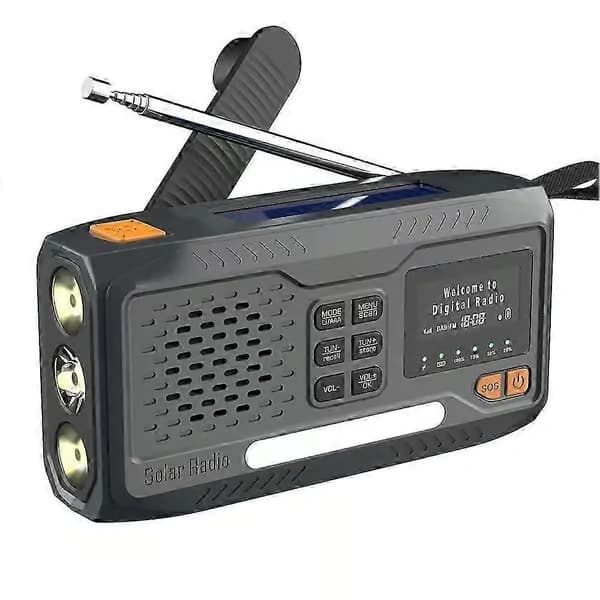 Soldrevet nødradio med håndsving, 4 strømkilder til DAB/FM/Bluetooth-kompatibel radio læselampe 3