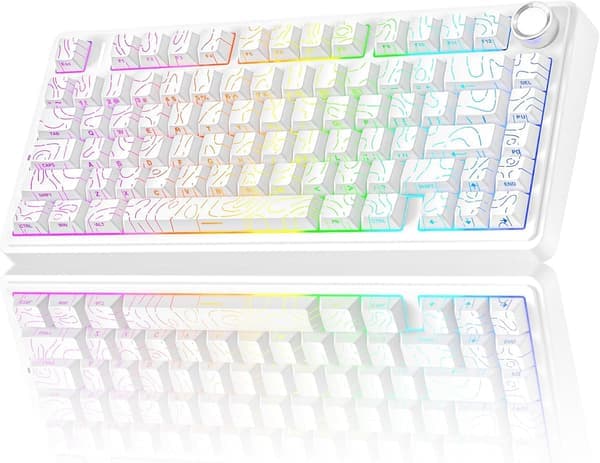 AULA F75 Pro langaton mekaaninen peli näppäimistö, 75% Hot-Swap, pyörä, RGB, sivupainetut PBT-näppäimet, tasainen tuntuma, valkoinen