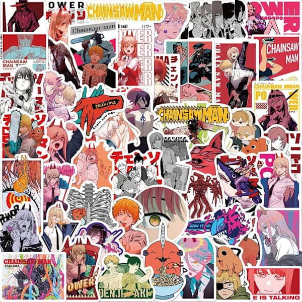 Anime Chainsaw Man-klistremerke 50 stk for vannflasker, bærbar PC, skateboard, notatbok, gave til voksne, barn og tenåringer