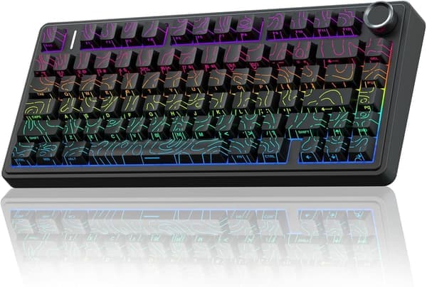 AULA F75 Pro langaton mekaaninen peli näppäimistö, 75% Hot-Swap, ohjauspyörä, RGB, sivupainetut PBT-näppäimet, sileä tuntuma, musta