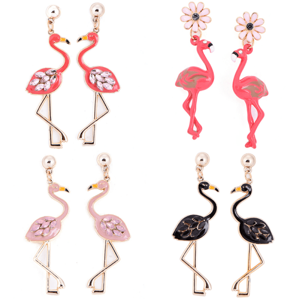 Flamingo Pendant Earrings Drop Dangle Ear Stud Jewelry Red
