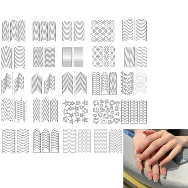 No name 24 Ark Stykker French Manicure Nail Stickers Strips, Selvklæbende
