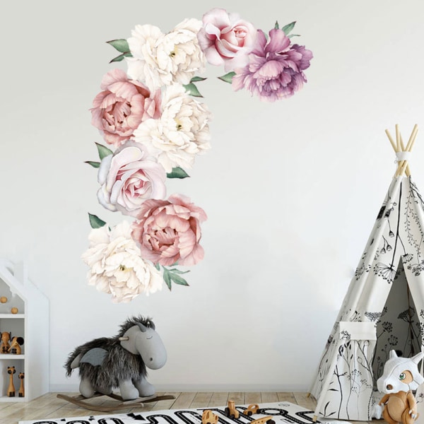 No name Decalmile Large Peony Flower Wall Stickers Akvarel Floral Wal