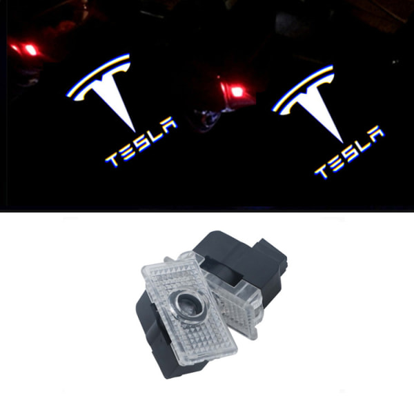 No name 2 Stk Til Tesla Model3 X Modeller Led Dørlampe Projektor