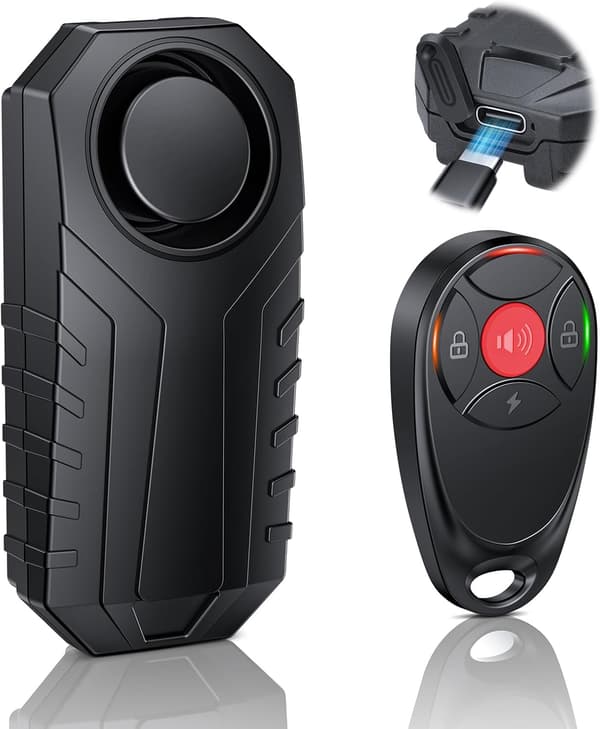 Oppladbar motorsykkel tyverialarm med fjernkontroll, motorsykkelalarmanlegg, sykkel sikkerhet, IP65 vanntett, 113 dB superhøy
