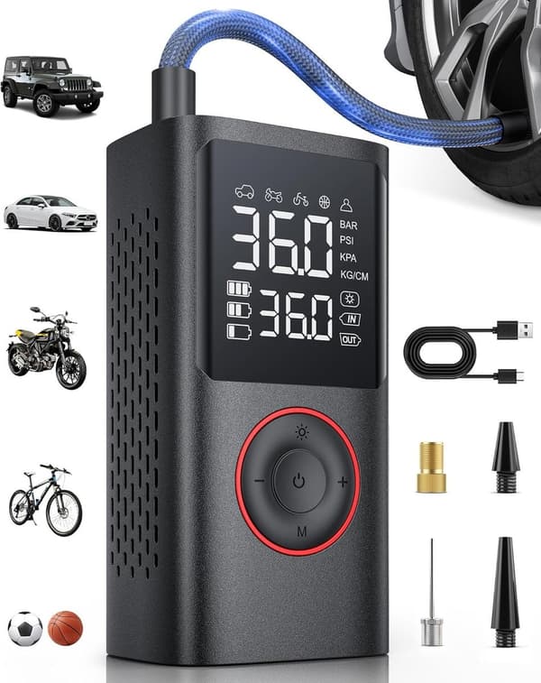 Elektrisk cykelpumpe - Scooter Motorcykel Bil - 4000 mAh - Bærbar luftkompressor dækpumpe - Op til 10,3 bar - USB genopladelig