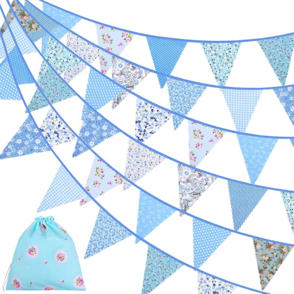 12,5 meter Stof Vimpel Banner Vintage Vimpel Flag, 42 Stykker Blomstrede Vimpler Flag Klud Guirlande til Fødselsdag Bryllupsfest Hjemmehave Dekoration