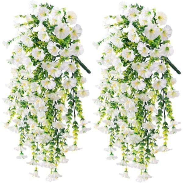 Konstgjorda Hängande Blommor 2-pack, UV-beständiga Morning Glory Rankor 75 cm Vita