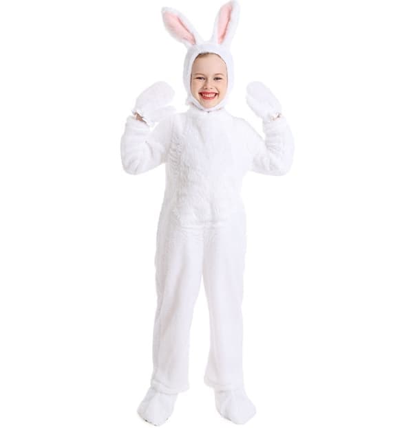 Kanin-onesie for barn, kaninpyjamas for jenter, tegneserie, et nydelig Halloween-cosplaykostyme, størrelse 130