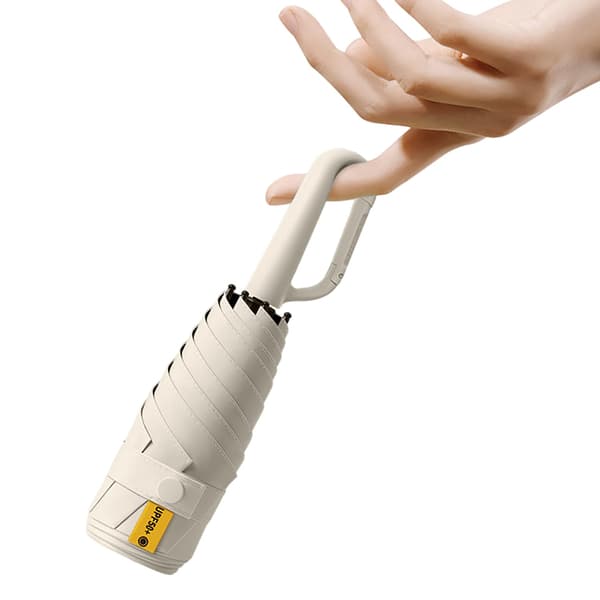 Mini sammenleggbar reise paraply med karabinkrok håndtak for kvinner menn barn/lett bærbar kompakt/liten parasoll/UV-beskyttelse/UPF50+/6 ribber/sol