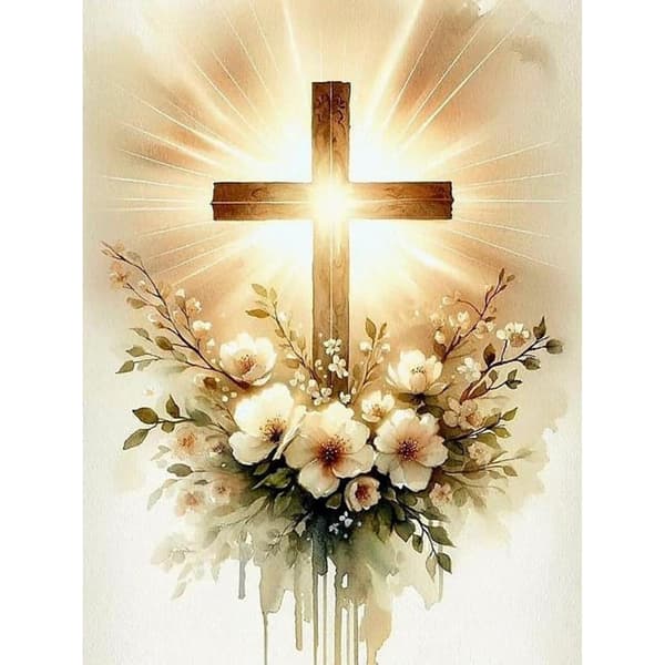 Kristent Kors Diamantmaleri 5D Jesus DIY Rund Fuld Bor - Religiøs Vægdekoration 30x40 Cm