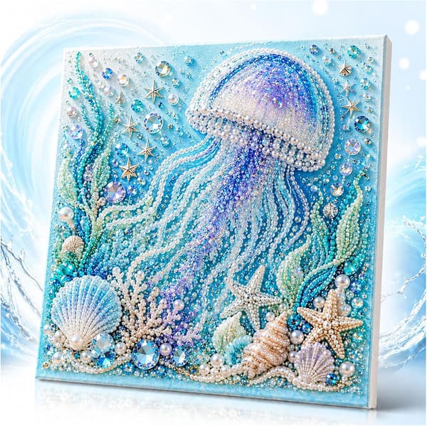 Lanenow Ocean-teemainen helmitaide DIY-setti, helmitaidesetit aikuisille ja aloittelijoille 3D-hartshelmillä ja strasseilla, rannikkoseinäkoriste