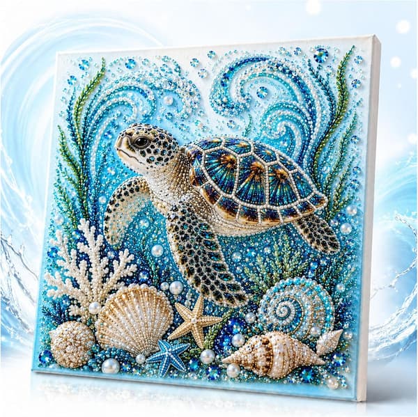 Lanenow Ocean Theme Pearl Art DIY Kit, helmitaidesarjat aikuisille ja aloittelijoille 3D-hartshelmillä ja strasseilla, rannikkoseinäkoriste (meri