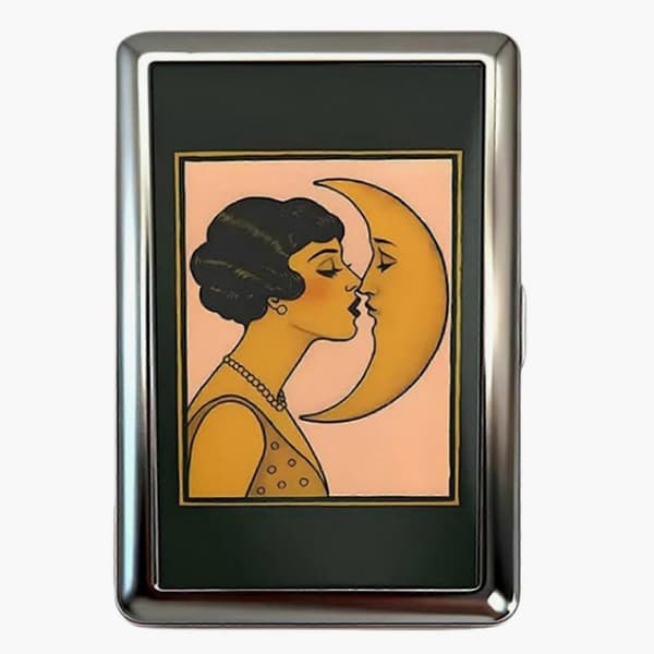 Ohut metallinen savukekotelolompakko korttipaikoilla ja seteliklipsillä, retro Art Deco -muotoilu, kannettava tupakkakotelo miehille ja naisille