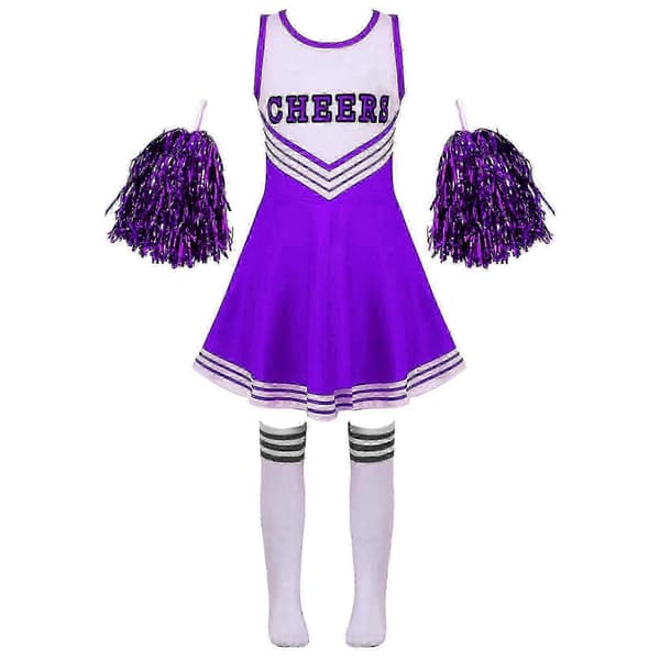 2025 Jenter Cheerleading Uniform Dansedrakt Barn Cheerleader Antrekk Rund Hals Lappestil Danskjole Blomst og Sokker