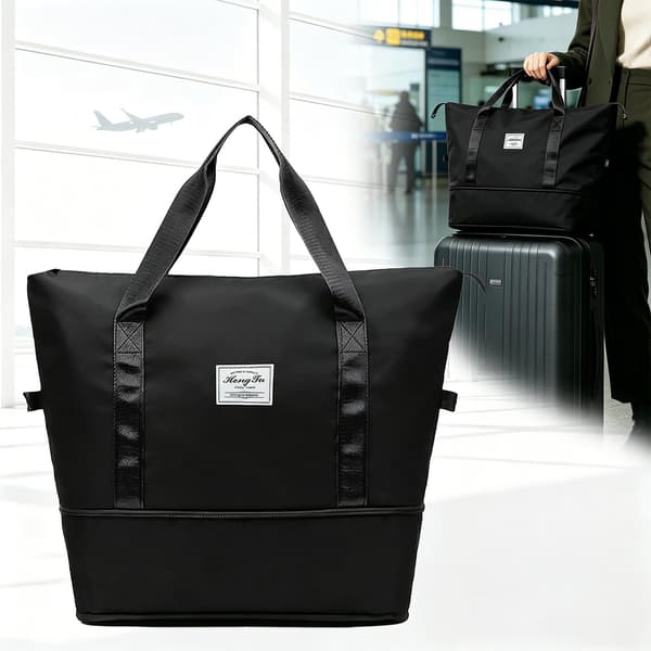 Reisebag for kvinner og menn Reiseveske Tote Håndbagasje Stor Tote Sports Gym Bag Lett, Svart 2