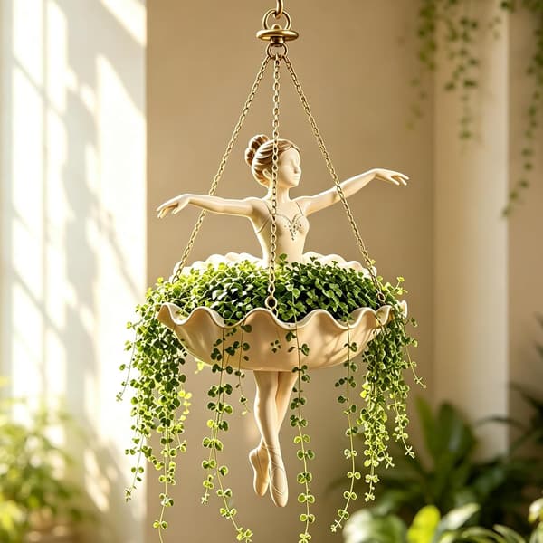 Ballettdanser Hengende Plantepotte Dekorativ Hengende Blomsterpotte for Innendørs Utendørs Hage Søt Hengende Plantepotte for Sukkulenter Edderkopplant