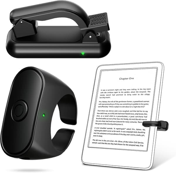 Oppgradert fjernkontroll sidevenderring for Kindle Paperwhite Oasis Scribe Kobo E-leser, Skall-vennlig sideklikker for iPad-nettbrett