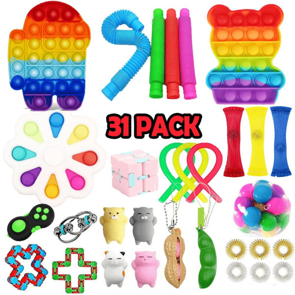 Adventskalender 2023 - Fidget Pop It-legetøj Med 31 Stk. Til Voksne Og Børn