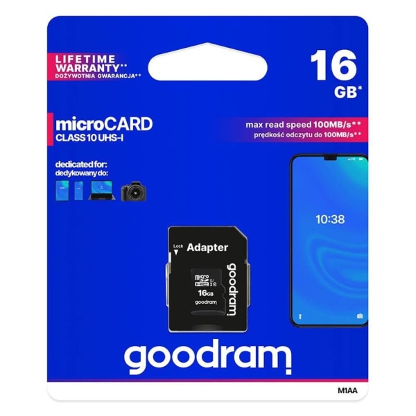 Goodram Microcard 16 Gb Micro Sd Hc Uhs-i Klasse 10 Hukommelseskort