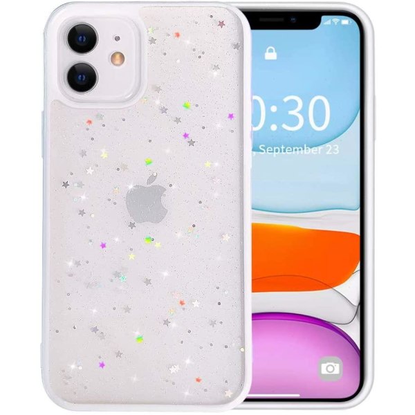 A-One Brand Bling Star Glitter Cover Til Iphone 12 & Pro - Hvid White