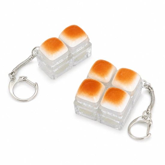 Fidget Clicker Sæt med 2 – Mekanisk Tastaturkontakt Legetøj – Karamelbrød Design – Stresslindrende Kliklegetøj til Tasker og Nøgleringe – Kawaii Anti-