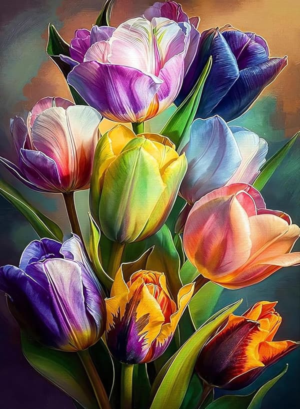Diamond Painting Kits til voksne DIY 5D Diamond Art Paint med runde diamanter Fuld bore Gem Art Tulipan Blomstermalerisæt til boligindretning Gaver