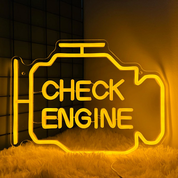 Check Engine neonskilt til mandehule — sjov gave til ham