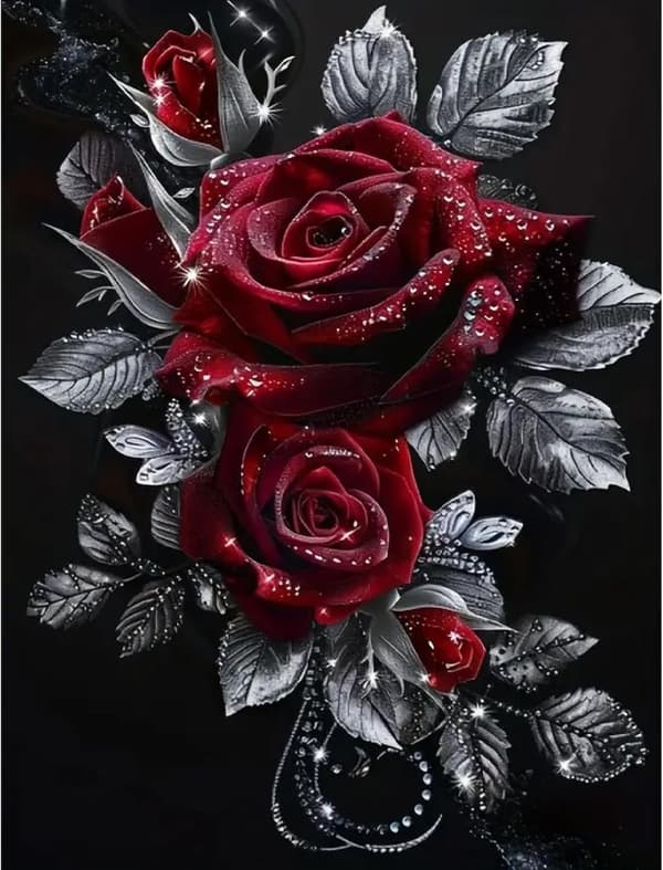 Rose Diamantmalingssett for Voksne, Rose Blomst Diamantkunstsett for Nybegynnere, Roser Edelsten Kunstsett for Voksne for Hjemmeveggdekor 30x40 cm Blo