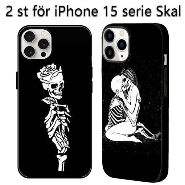 2 stk. Kraniet iPhone 15 Pro Max Beskyttelsescover, Stilfuldt iPhone 15 tilbehør til iPhone 15 Plus 15 Pro 15 Pro Max