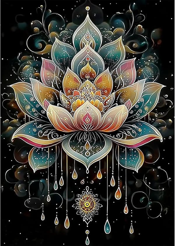 Diamond Art Kits til voksne - Mandala Lotus Blomst Diamant Maleri Kits DIY 5D Fuld Drill Diamant Prikker Malerier med Diamanter Gem Art til Boligindre