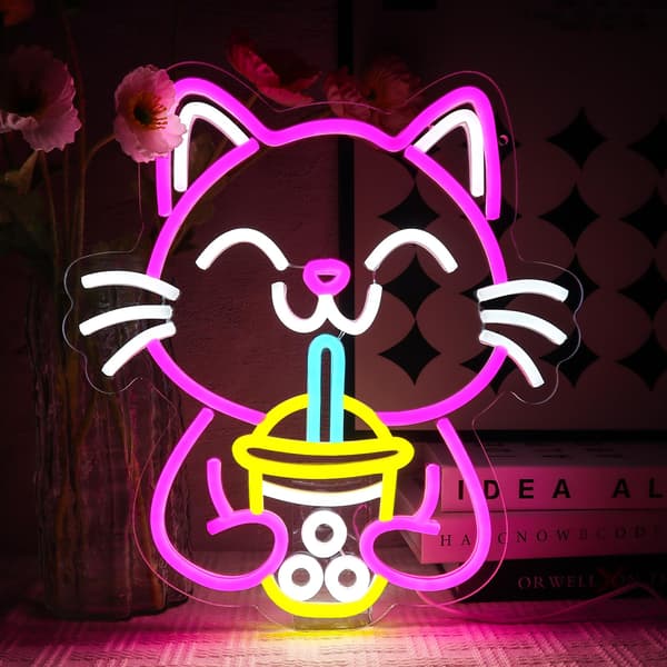 Boba Kat Neon Skilt Neon Drikkelampe Neon Kat Skilt til Vægdekoration Neon Dyreskilt USB LED Skilt til Bar Butik Forretning Te Selskab Drikkevarebutik