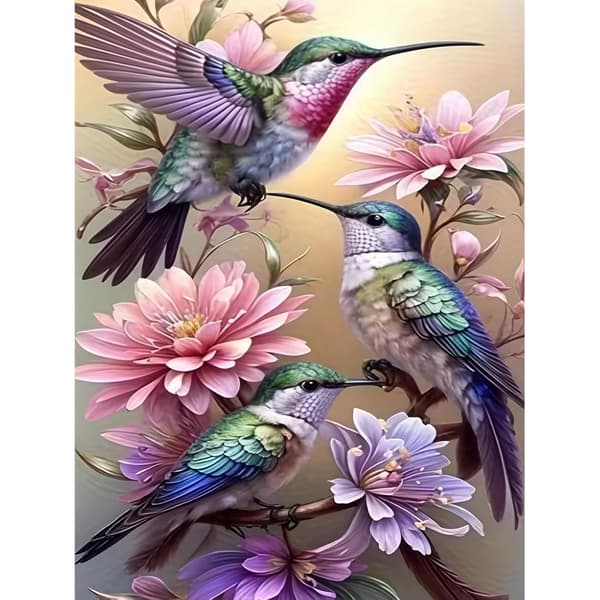5D Diamantmalingssæt til voksne, Kolibri Diamantkunst til begyndere, DIY Fuld Rund Bore Maling efter Diamanter Prik Gem Kunst til Hjemmevægsindretning