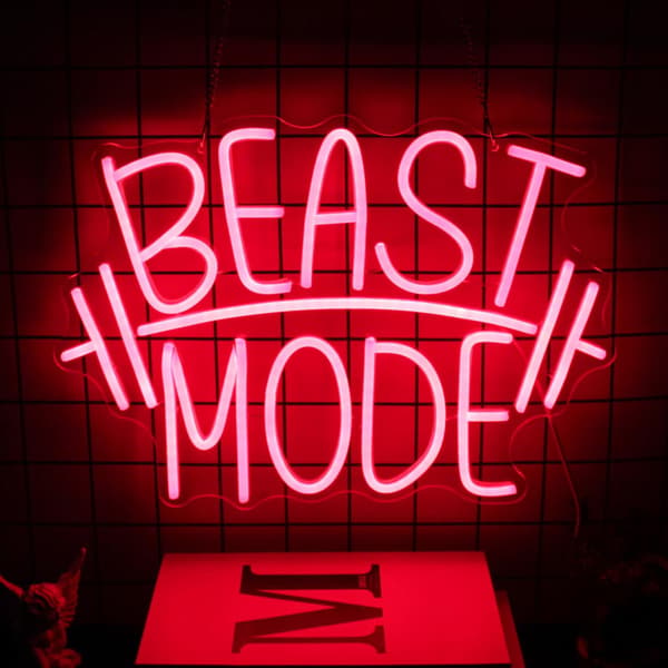 Beast Mode -neonkyltit seinäkoristeeksi, punainen LED-neonvalo, kuntosalin tanko LED-neonvalokyltit makuuhuoneen kuntosalin urheiluhuoneen kuntoklubin