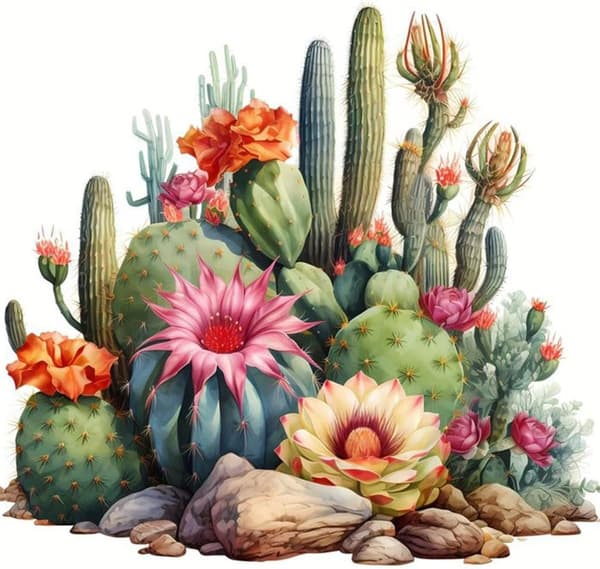 Kaktus Diamantkunstmalingssett for Voksne - Plante Blomst Rund Full Drill Diamantprikker Malerier for Nybegynnere, 5D Mal med Diamanter Bilder DIY