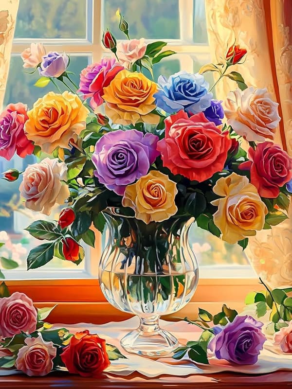5D Diamantkunstsett for voksne nybegynnere, Diamantmaleri Blomstersett, DIY Full Rund Drill Mal etter Diamanter Prikk Gem Kunst for Voksne, Hjemmevegg