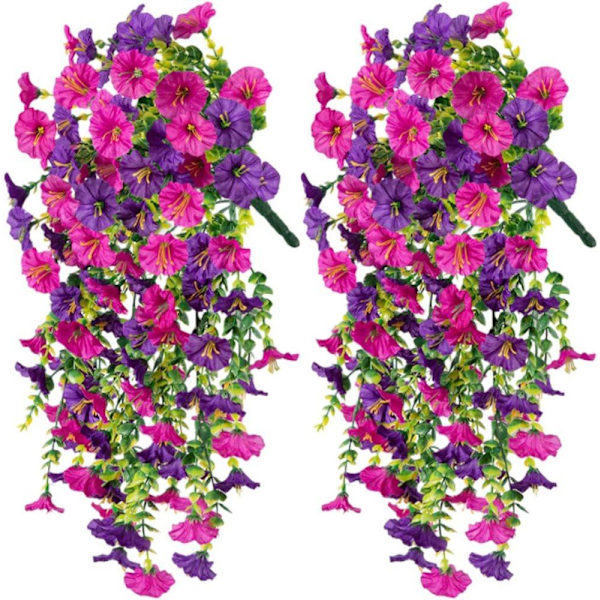UV-beständiga konstgjorda hängande blommor 2-pack, lila Morning Glory-rankor 75 cm