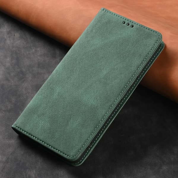 Grønt læderpungcover til Samsung Galaxy S24 S23 S22 S21 S20 FE[JUN]